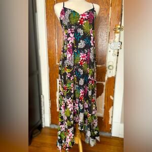 BOHO ME Black Tropical Floral Print Hi-Lo Maxi Dress sz M (NWT)